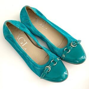 AGL Monica Teal Patent Leather & Velvet Teal Ballet Flats sz 10 Preppy Office